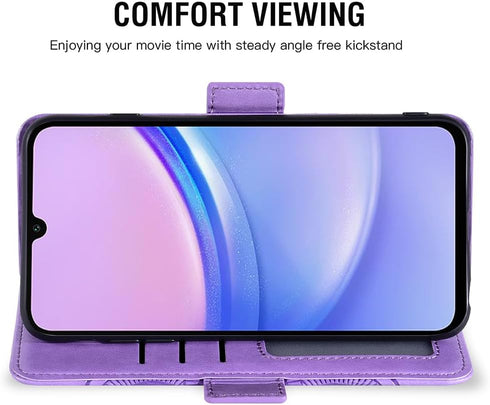 Asuwish Wallet Case for Samsung Galaxy A15 5G - Leather Flip, Tempered Glass Protector, Card Holder, Purple.