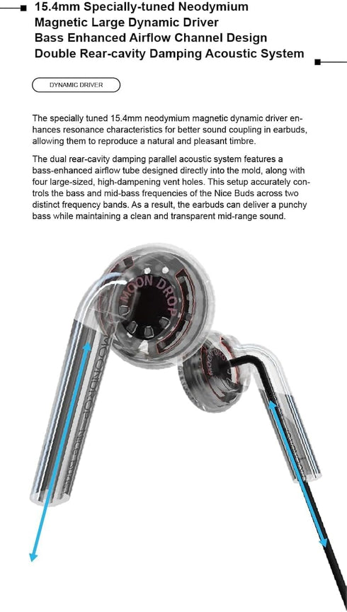 3.5mm Moondrop Nice Buds Flat-Headed Earbuds with Stereo Plug (Black Transparent with Mic)