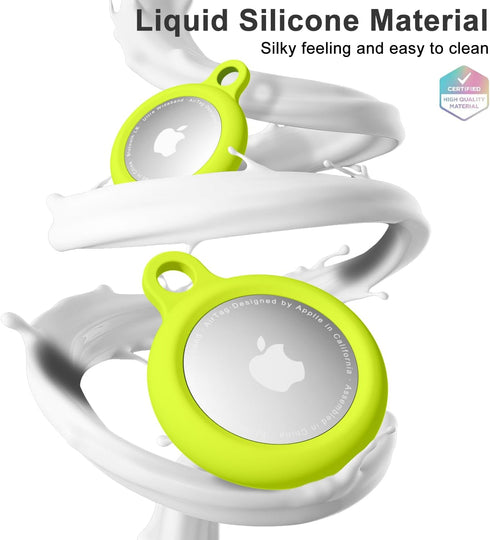 oakxco Neon Green Airtag Keychain Silicone Holder with Key Ring, Cute Accessories for Kids, Luggage, Car Dog Collar,
