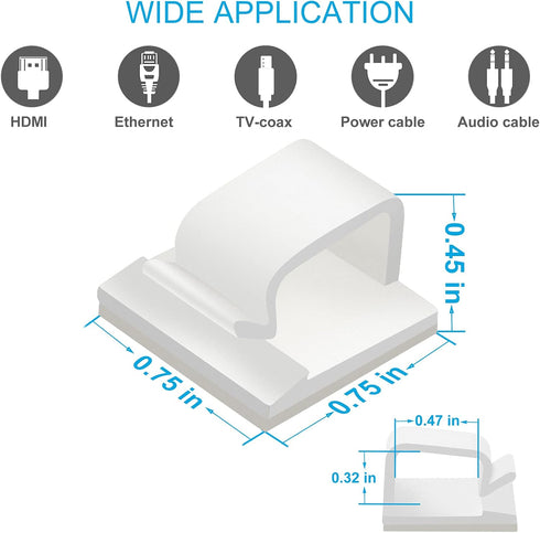 Adhesive Cable Clips White (Large, 45 PCS) - Upgraded Wire Clips for Cord Management