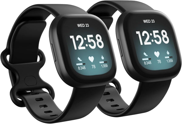 2 Pack Waterproof Bands for Fitbit Versa 3/Versa 4/Sense/Sense 2, Classic Soft Sports Replacement Wristbands