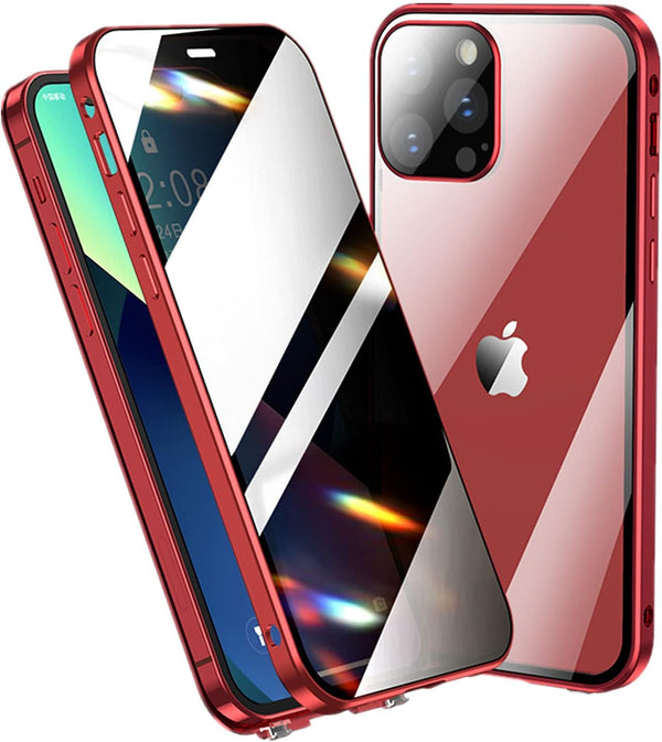 Anti-spy Screen Case for iPhone 12 Pro Max, Lock + Magnetic Adsorption, 360 Full Body Protective Cover, Red