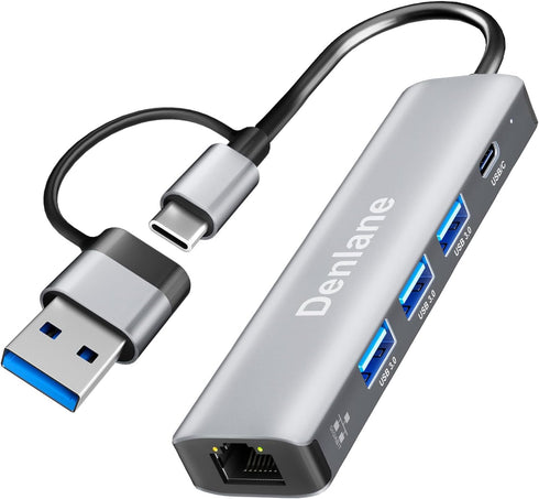 Denlane USB C USB 3.0 to Ethernet Adapter, 5 in 2 Gigabit USB