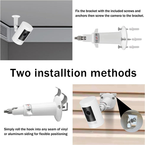 Ring Camera Vinyl Siding Wall Mounts, No Drill 360 Degree Adjustable for Ring Stick Up Cam & Indoor Cam (2 Pack)