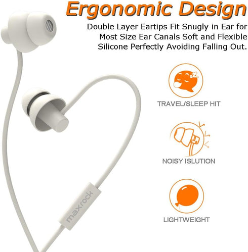 Sleeping Headphones, in-Ear Soundproof Earplug Soft Earbuds with Mic Noise Cancelling Sleep Earphones Earpods for Side Sleeper, Insomnia, Snoring, Air Travel, Bedtime Listening… (White)