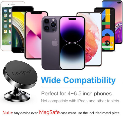 ?2-Pack?Magnetic Phone Holder for Car, Strong Magnet Mount with 4 Plates, 360° Rotation for iPhone and Cell Phones