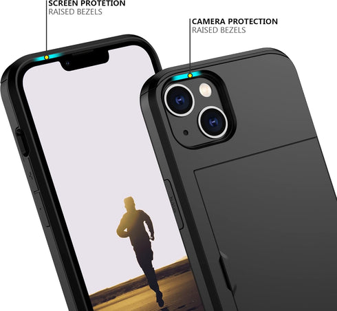 Nvollnoe iPhone 13 Case - Heavy Duty Dual Layer, Shockproof, Slim Wallet with Hidden Card Slot for Men & Women (Black)