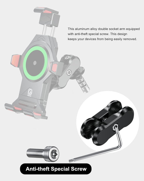 BRCOVAN Aluminum Alloy Anti-Theft Double Socket Arm | Compatible with RAM Mounts B Size 1'' Ball