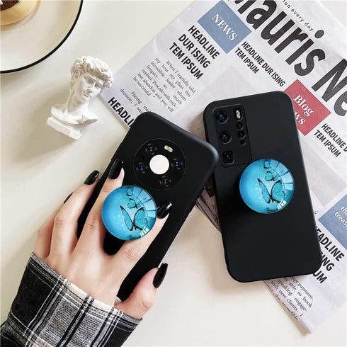 Expandible Collapsible Clear Crystal Glitter Mobile Phone Grip Stand Holder for Smartphones & Tablets (Blue Butterfly)
