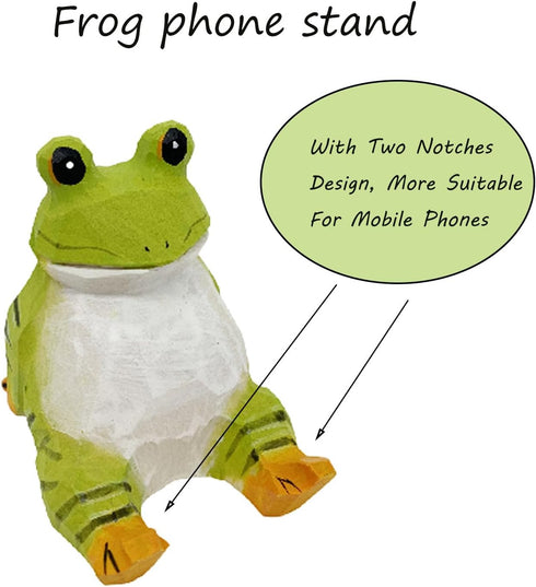 TANG SONG Adorable Hand-Carved Wooden Frog Phone Stand - Cute Tablet Holder