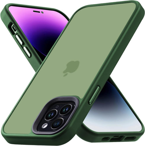 iPhone 12 Pro Max Case, Shockproof Military Grade Protection, Slim Translucent Hard Back, Frosted Green, 6.7''
