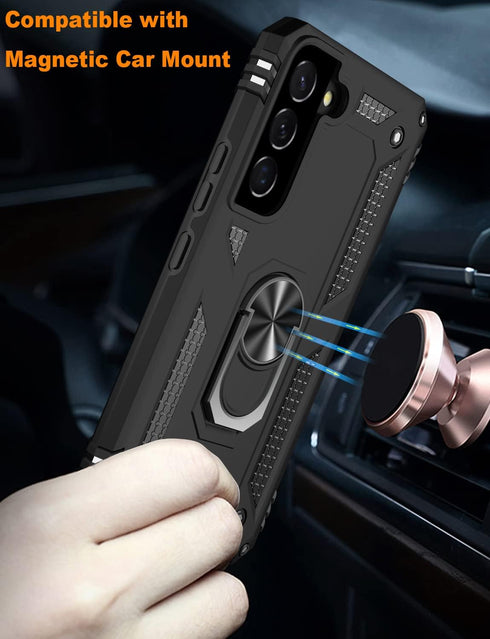 IKAZZ Galaxy S22 Case, Military Grade Shockproof Heavy Duty Protective Phone Case with Magnetic Kickstand - Black
