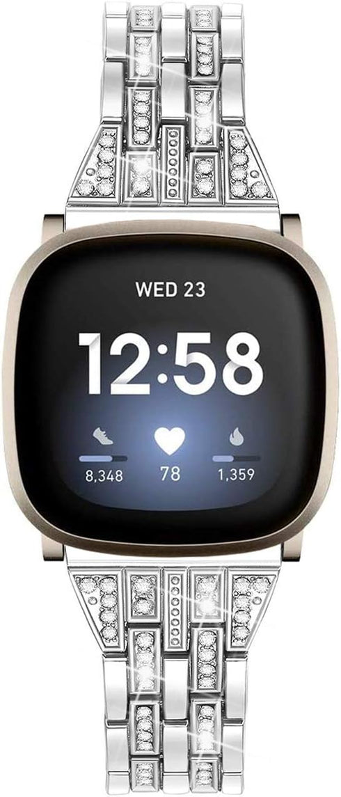 Bling Bands Compatible with Fitbit Versa 4/Sense 2/Versa 3/Sense, Women Dressy Slim Bracelet Metal Replacement Bands