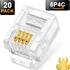 NECABLES 20-Pack RJ11 6P4C Telephone Modular Plug Connector for Phone Line Cord, Solid and Stranded Wire Compatible