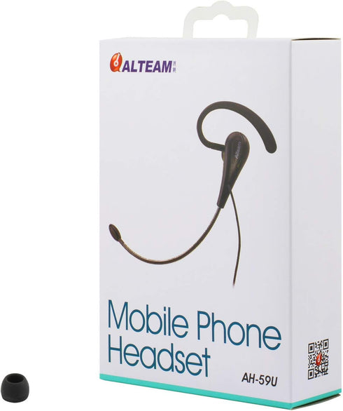 Wired Mono Single Headset Earphone with Bendable Boom Arm Mic, Adjustable Ear Angle, 15mm Driver, 3.5mm TRRS Plug