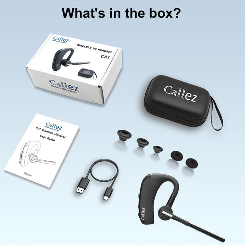Callez Bluetooth Headset V5.0, CVC8.0 Dual Mic Noise Cancelling Wireless Earpiece for iPhone Android Cell Phone Trucker