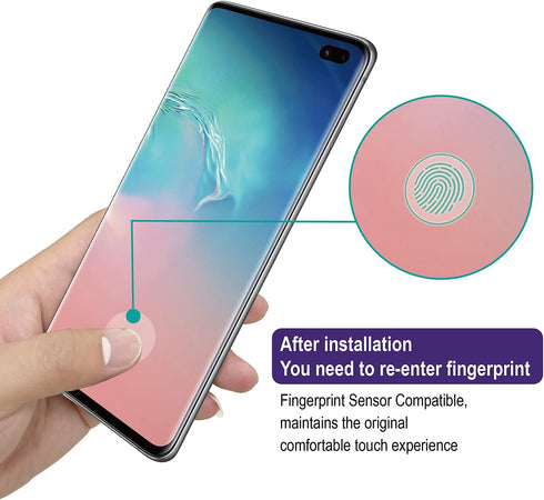 AACL Glass Screen Protector for Samsung Galaxy S10 Plus, 6.4-Inch, 2 Pack, Curved Tempered Glass, Black, Fingerprint