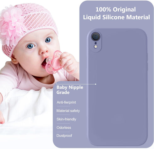 Vooii Lavender Grey iPhone XR Case, Upgraded Liquid Silicone with Square Edges and Camera Protection