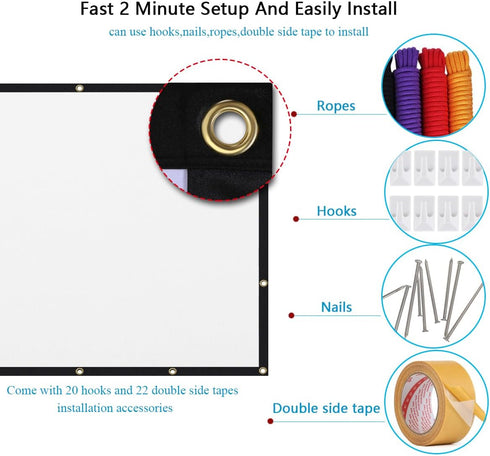 Mdbebbron 150 inch 16:9 Projection Screen Foldable Anti-Crease Portable Projector Movies Screen for Office Home Theater