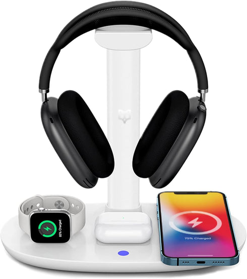 Headphone Stand with 4 in 1 Wireless Charger - Headset Holder & Station Dock for Apple Watch, AirPods Max/Pro/2/iPhone