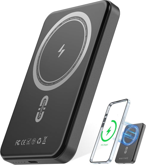 TONKEE Magnetic Power Bank 5000mAh,Magnetic Portable Charger for iPhone with Type-C Cable,Slim Portable