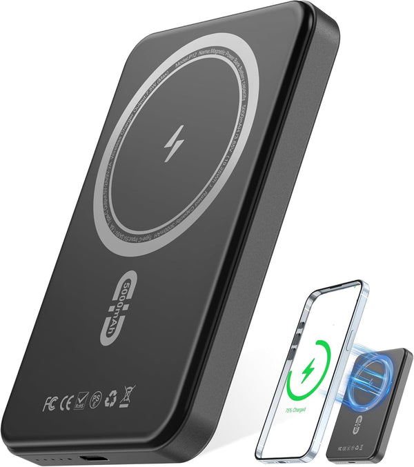 TONKEE Magnetic Power Bank 5000mAh,Magnetic Portable Charger for iPhone with Type-C Cable,Slim Portable
