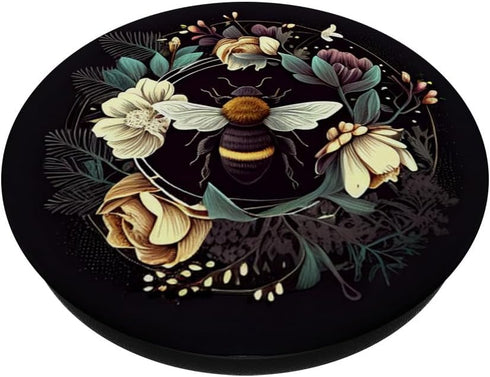 Bee Flowers Boho Black Women PopSockets Standard PopGrip