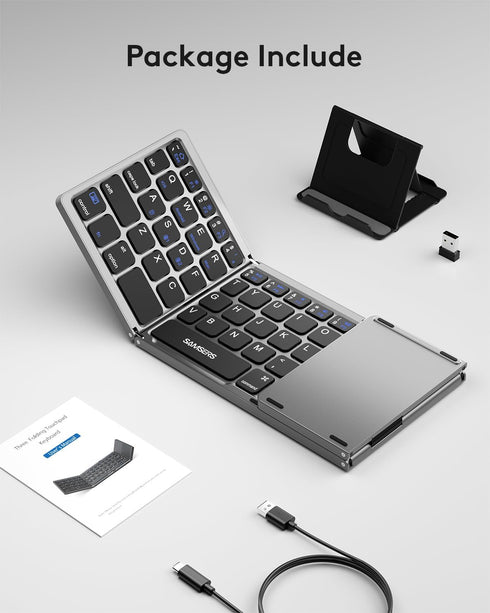 Samsers Multi-Device Foldable Bluetooth Keyboard with Touchpad, Portable Ultra Slim for Android Windows iOS