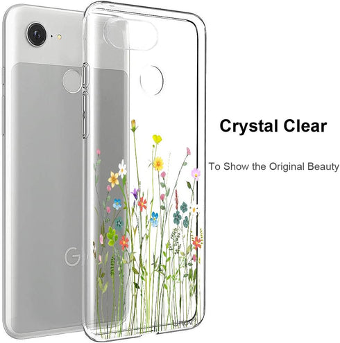 Unov Pixel 3 XL Case, Clear with Design Soft TPU Shock Absorption Slim Embossed Floral Pattern (Flower Bouquet)