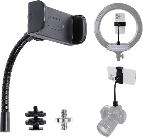 Leenconghui Universal Phone Holder for Ring Light, 1/4"-20 and Hot Shoe Adapter, Flexible