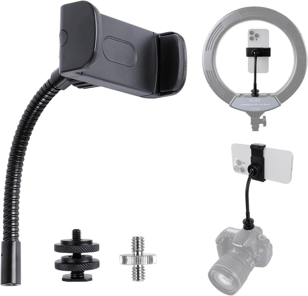 Leenconghui Universal Phone Holder for Ring Light, 1/4"-20 and Hot Shoe Adapter, Flexible