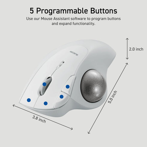 ELECOM Ergonomic Comfort Design Trackball - Wireless 2.4GHz Connect, Super-Smooth Tracking, Compatible for Windows, PC,