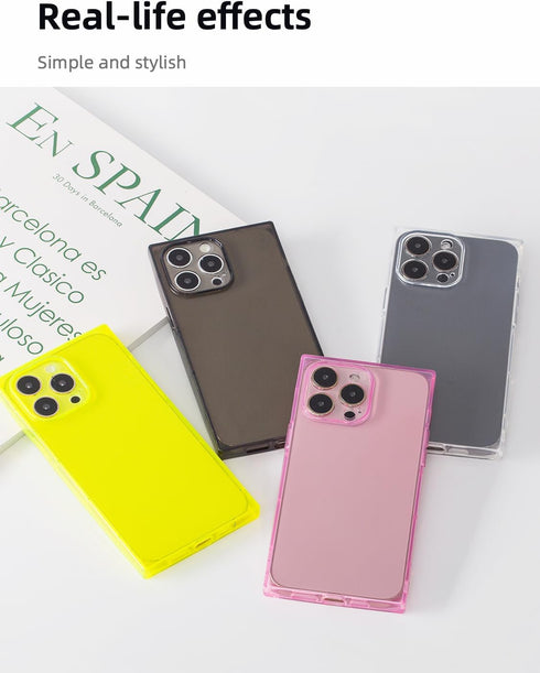 Square Case for iPhone 15 Pro Max, 6.7-inch Slim Clear Silicone Shockproof Case with Full Camera Protection, Pink