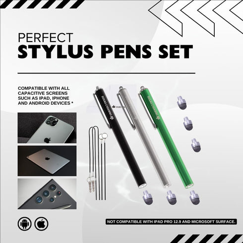 The Friendly Swede Micro-Knit Mesh Tip Capacitive Stylus Pens for Touch Screens with Replaceable Fiber Tip (3 Pack)