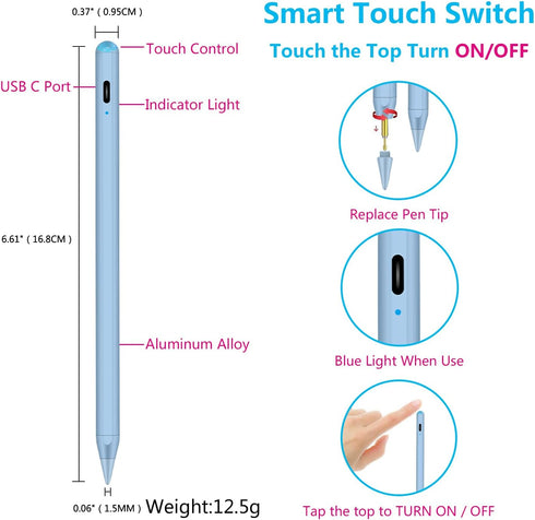 Stylus Pen for Apple iPad, Fast Charge Active Pencil with Palm Rejection, Compatible with 2018-2024 iPad Models