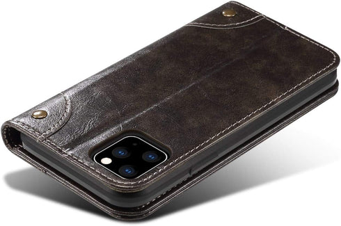 SINIANL iPhone 11 Pro Max Leather Case - Wallet Folio Case with Magnetic Closure and ID Holder, Dark Grey