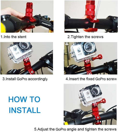 PULUZ Bike Camera Handlebar Mount for GoPro Hero 12/11/10/9/8/7/6, 360 Degree Rotation Aluminum Bicycle Bracket for DJI