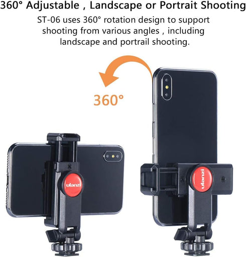 ULANZI ST-06 Camera Hot Shoe Phone Holder, Flexible Tripod Mount Adapter with Cold Shoe for Microphone LED Light