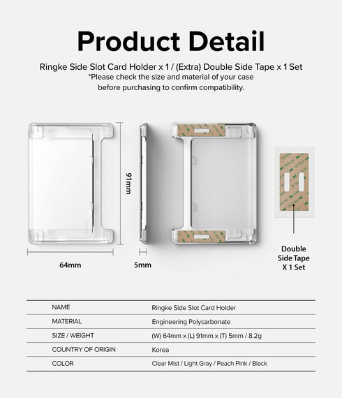 Ringke Side Slot Card Holder for Phone Case, Business Card Holder for iPhone, Galaxy, and Pixel, Clear Mist