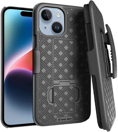 Shop Apple iPhone 15 Case - Black Slim Cover with Kickstand & Belt Clip Holster for iPhone 15.