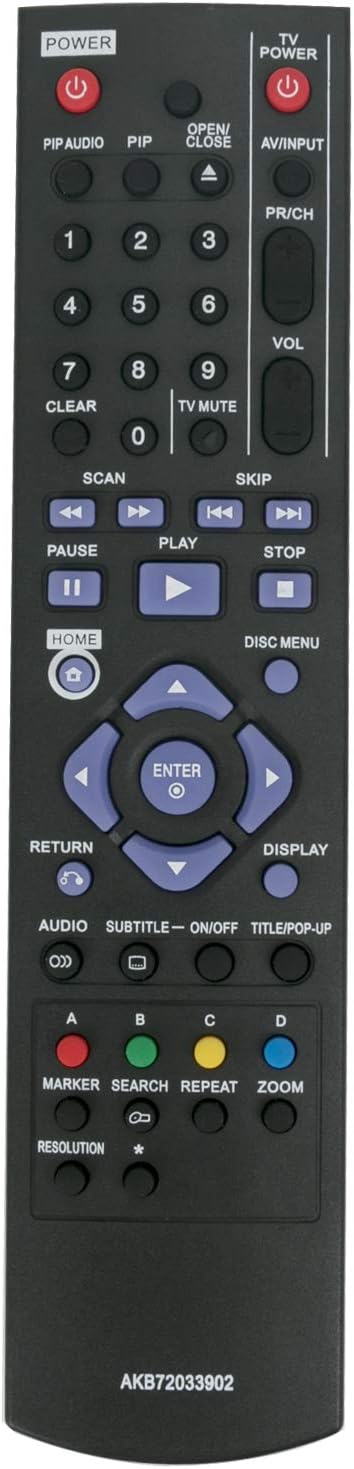AKB72033902 Remote Control Replacement for LG Network Blu-ray Disc DVD Players BD370 BD360 BD560 BD565