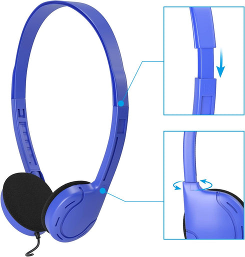 School Headphones 12 Pack, Multi Colors, Bulk Wired Disposable Kids Headphones for Classroom