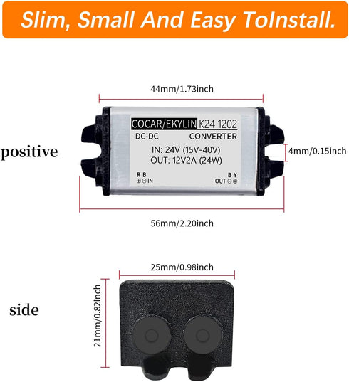 Truck DC 24v to 12v Step Down Converter, 2A 24W Power Supply Adapter for Auto, Boat, Solar