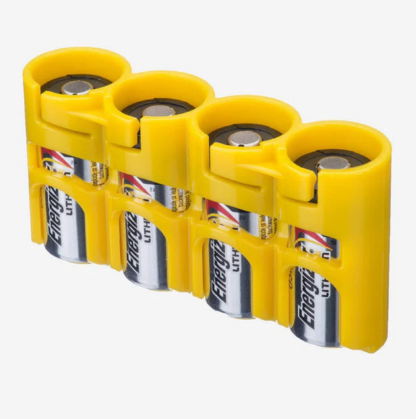 Powerpax Slimline CR123 Battery Storage Caddy, Yellow, Holds 4 Batteries (Not Included)