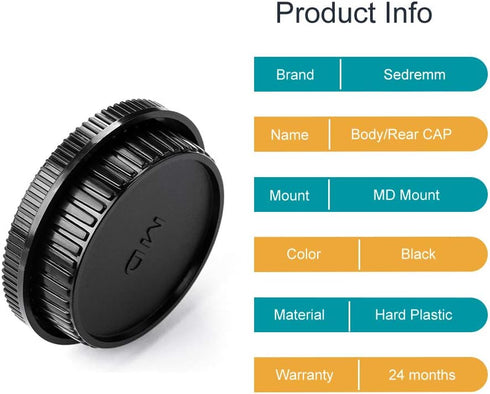 Camera Body Cap and Lens Rear Cap Cover Replacement Set for Minolta MD MC Mount Cameras and Lens,2 Sets