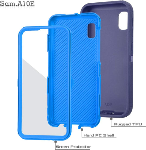 Galaxy A10E Case with Built-in Screen Protector, Tri-Layer Heavy Duty Full-Body Shock Absorption Cover (Navy)