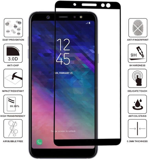 2 Pack Black Front High Clear Films, Bubble Free Tempered Glass Screen Protector for Samsung Galaxy A6 2018