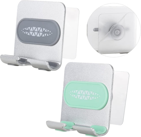 2 PCS Portable Shower Phone Holder, Wall Mount for Smooth Surfaces, Adjustable Stand with Adhesive Pads for Bathroom