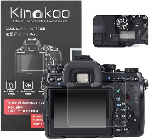 kinokoo Screen Protector for Pentax K-1 Camera, 0.25mm 9H Tempered Glass Film with Top Screen Protector, 2 Pack