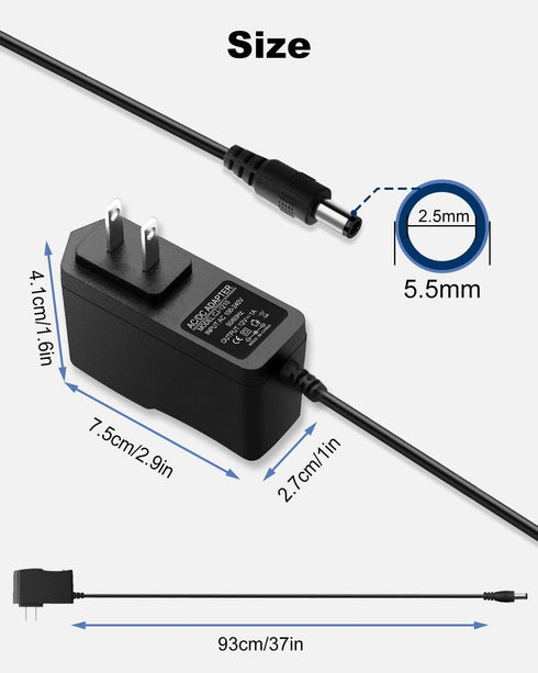 DC 12V 1A Power Supply 12W AC/DC Adapter 100-240V 50-60Hz AC to DC Converter 12 Volt 1 Amp Transformer with 5.5mm x 2.5mm DC Outlet Plug for LED Strip Light Speakers CCTV Camera etc